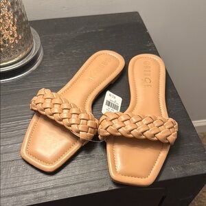 Rouge Helium Tan Braided Sandals Modern Square Toe